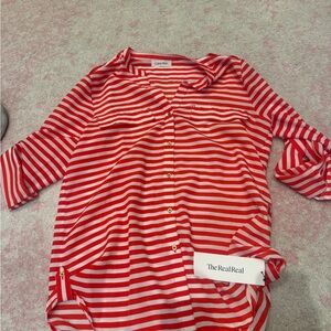 Calvin Klein Red and White Striped Button Down Shirt